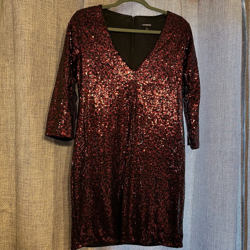 Red sparkle sequin mini party dress size 12 Express